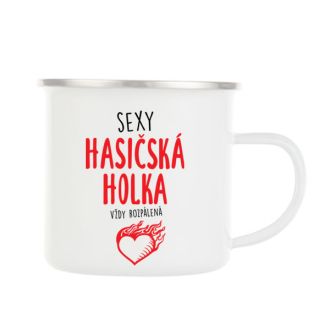 Plechový smaltový hrnek - Sexy hasičská holka