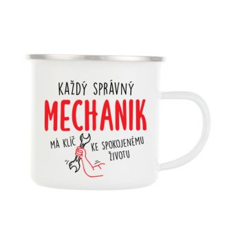 Plechový smaltový hrnek - Každý správný mechanik